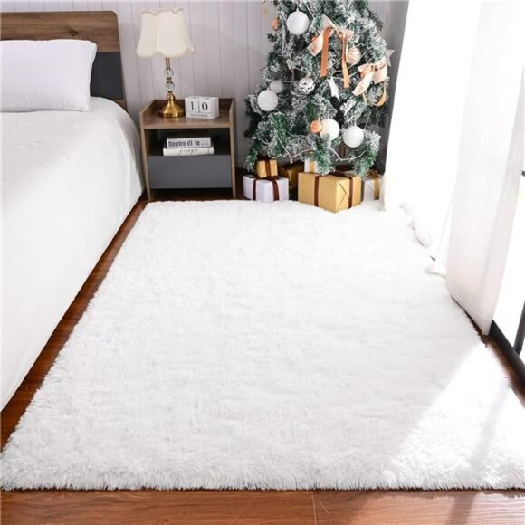 Maxsoft White Fluffy Rug 4x6 Shag Area Carpet Non Slip Plush for Bedroom Dorm - Picture 1 of 7